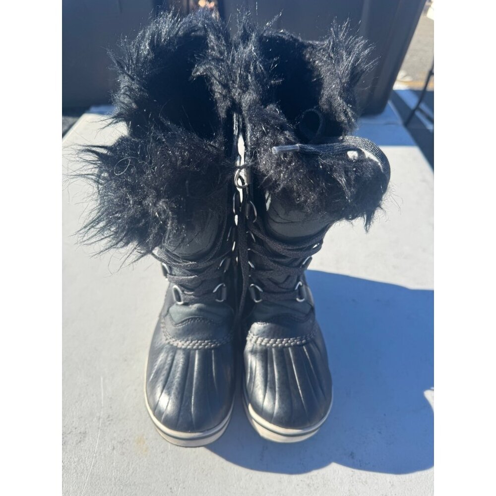 Girl’s Sorel Waterproof Faux Fur Winter Boots Size 4 Black